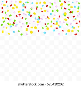 Many Falling Colorful Tiny Confetti Isolated On Transparent Background. Vector. Multi colored. Paper Art. Origami