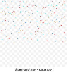 Many Falling Colorful Tiny Confetti Isolated On Transparent Background. Vector