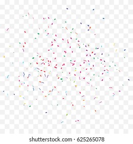 Many Falling Colorful Tiny Confetti Isolated On Transparent Background. Vector