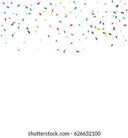Many Falling Colorful Tiny Confetti Isolated On White Background. Vector