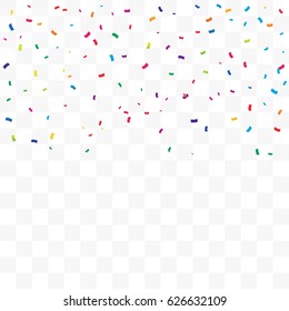 Many Falling Colorful Tiny Confetti Isolated On Transparent Background. Vector