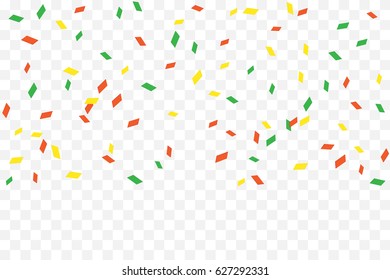 Many Falling Colorful Tiny Confetti On Transparent Background. Vector