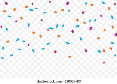 Many Falling Colorful Tiny Confetti On Transparent Background. Vector. Multicolored