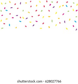 Many Falling Colorful Tiny Confetti On White Background. Vector. Multicolored