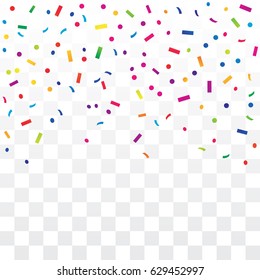 Many Falling Colorful Tiny Confetti Isolated On Transparent Background. Vector