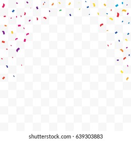 Many Falling Colorful Tiny Confetti Isolated On Transparent Background. Vector