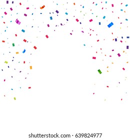 Many Falling Colorful Tiny Confetti On White Background. Vector. Multicolored