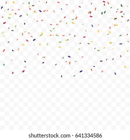 Many Falling Colorful Tiny Confetti On Transparent Background. Vector