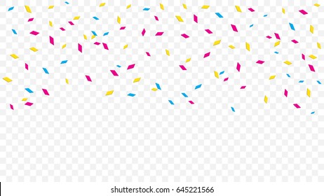 Many Falling Colorful Tiny Confetti On Transparent Background. Vector. Multicolored