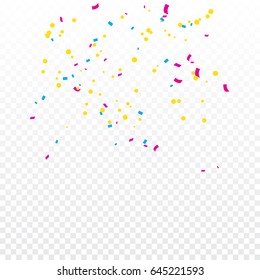Many Falling Colorful Tiny Confetti On Transparent Background. Vector. Multicolored