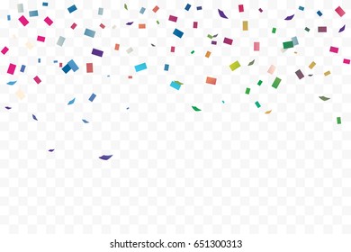 Many Falling Colorful Tiny Confetti On Transparent Background. Explosion. Celebration. Festive. Vector