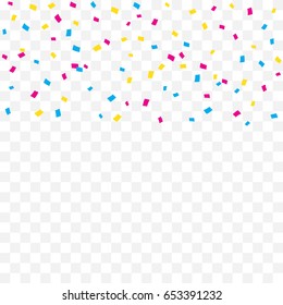Many Falling Colorful Tiny Confetti On Transparent Background. Explosion. Celebration. Festive. Vector
