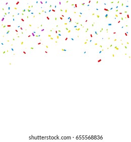Many Falling Colorful Tiny Confetti On White Background. Explosion. Celebration. Festive. Vector