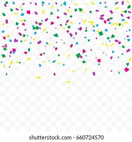 Many Falling Colorful Tiny Confetti On Transparent Background. Vector