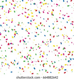 Many Falling Colorful Tiny Confetti On White Background. Celebration Event & Party. Multicolored. Vector