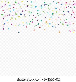 Many Falling Colorful Tiny Confetti On Transparent Background. Multicolored. Vector Illustration