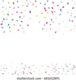 Many Falling Colorful Tiny Confetti On White Background. Vector