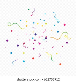 Many Falling Colorful Tiny Confetti And Ribbons On Transparent Background. Vector