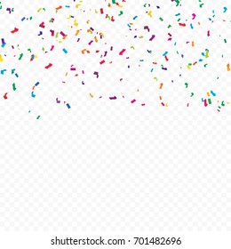 Many Falling Colorful Tiny Confetti On Transparent Background. Vector