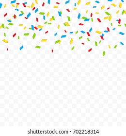 Many Falling Colorful Tiny Confetti On Transparent Background. Vector