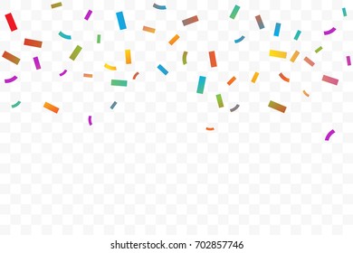 Many Falling Colorful Tiny Confetti On Transparent Background. Vector. Multicolored