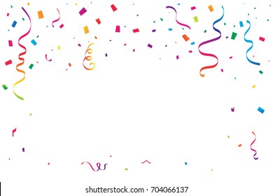 Many Falling Colorful Tiny Confetti And Ribbon On Transparent Background. Celebration Event and Party. Multicolored. Vector