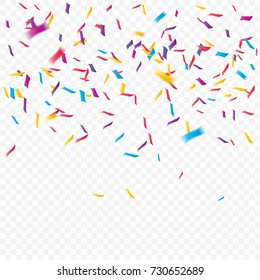Many Falling Colorful Tiny Confetti On Transparent Background. Vector