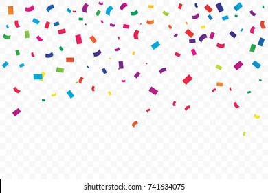 Many Falling Colorful Tiny Confetti Isolated On Transparent Background. Celebration 
 And Party. Vector