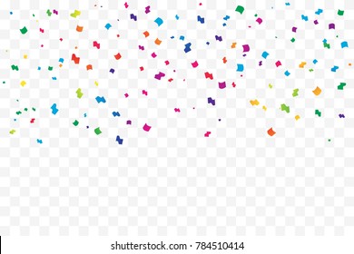 Many Falling Colorful Tiny Confetti Isolated On Transparent Background. Vector