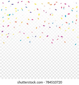 Many Falling Colorful Tiny Confetti Isolated On Transparent Background. Vector