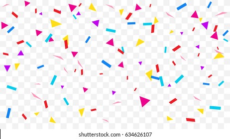 Many Falling Colorful Tiny Geometric Confetti Isolated On Transparent Background. 3d. Multicolored Vector