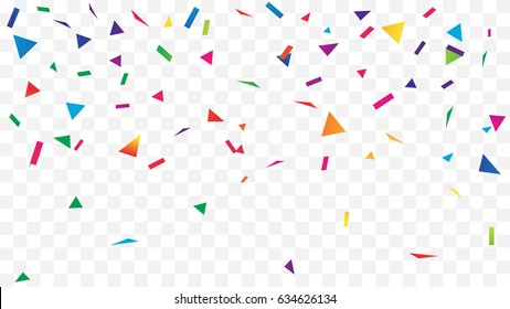 Many Falling Colorful Tiny Geometric Confetti Isolated On Transparent Background. 3d. Multicolored Vector