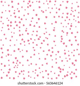 Many Falling Colorful Tiny Heart Confetti Isolated On White Background. Vector