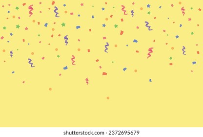 Many falling confetti on yellow background