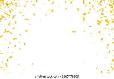 Many Falling Gold Color Tiny Confetti And Ribbon On White Background