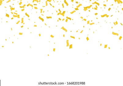 Many Falling Gold Color Tiny Confetti And Ribbon On White Background