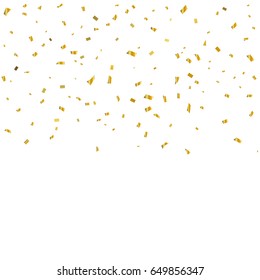Many Falling Gold Confetti isolated On White Background. Celebration. Vector