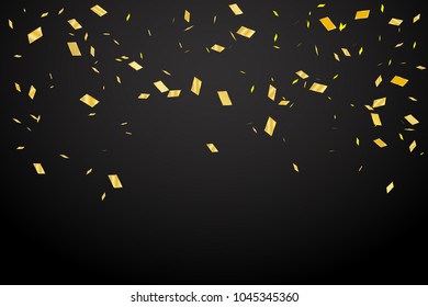 Many Falling Gold Tiny Confetti On Black Background. Celebration Event and Party. Vector