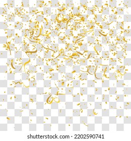 Many falling gold tiny confetti pieces. vector background