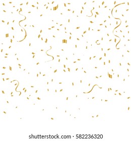 Many Falling Golden Confetti Isolated On White Background. Vector