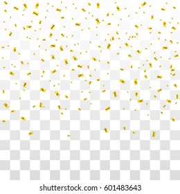 Many Falling Golden Confetti Isolated On Transparent Background. Vector