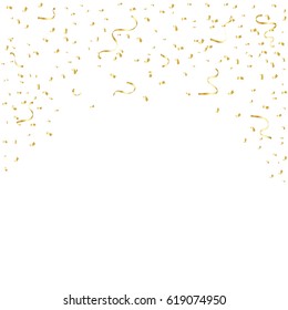 Many Falling Golden Confetti Isolated On White Background. Vector