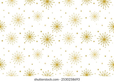 Many Falling Golden Snowflake Pattern Background. Christmas Backdrop. Winter Wallpaper