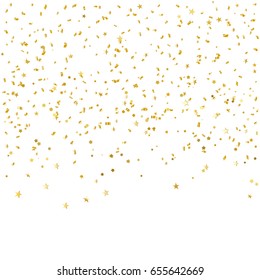 Many Falling Golden Star Confetti Isolated On White Background. Vector