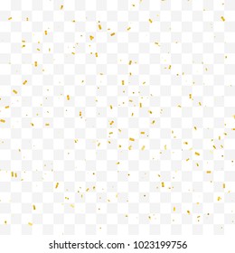 Many Falling Golden Tiny Confetti On Transparent Background. Vector