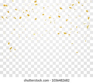 Many Falling Golden Tiny Confetti On Transparent Background. Vector