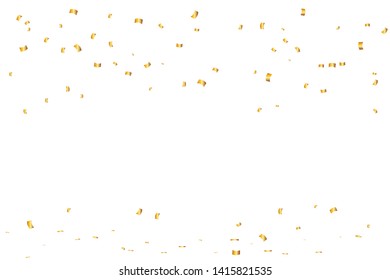 Many Falling Golden Tiny Confetti On White Background. Vector