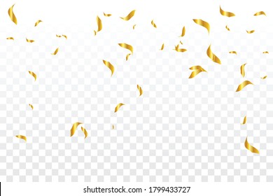 Muchos Caen En El Pequeño Confetti Dorado En Un Fondo Transparente. Vector