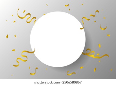 Muchos Confeti Y Cinta Pequeños Dorados Caídos Sobre Fondo Blanco. Celebración y Fiesta. Marco circular. Multicolor. Ilustración vectorial
