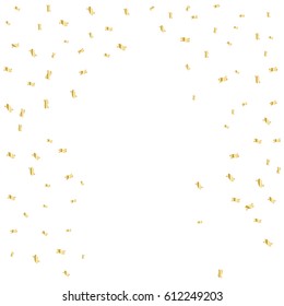 Many Falling Golden Tiny Confetti On White Background. Vector